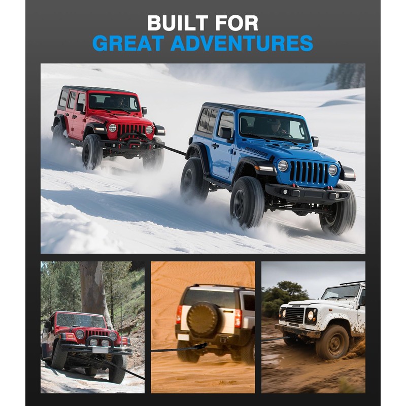 Roylvan 1" x 30ft Kinetic Recovery Tow Rope, 48800 LBS