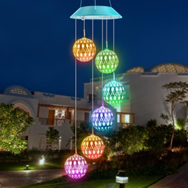 Toodour - Carillón solar de viento, bola marroquí que cambia de color, móvil decorativo LED, regalos para mamá, luces decorativas impermeables al aire última intervensión para jardín, patio, fiesta, patio, decoración al aire última intervensión