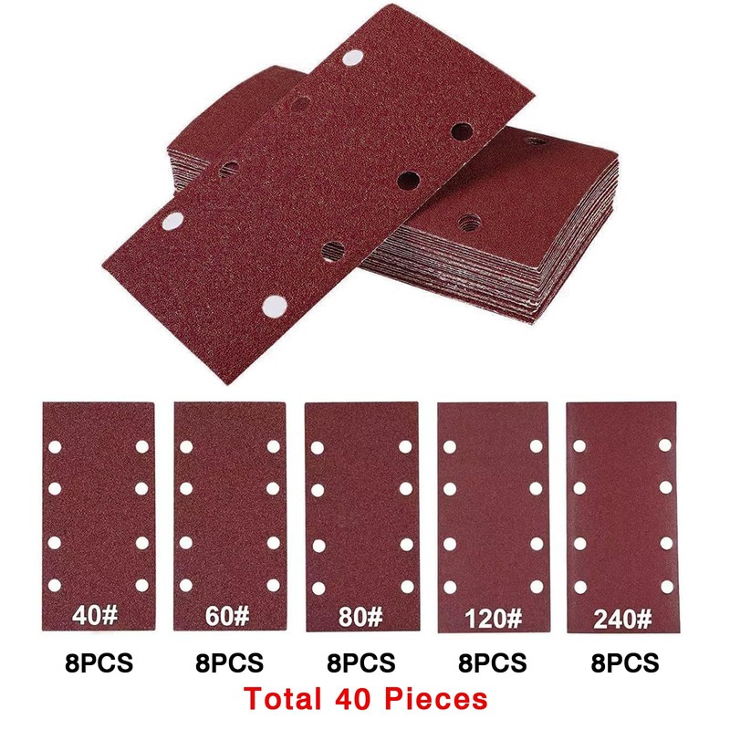 40 Pieces Sanding Sheets Set, 93x185mm Square Hook and Loop