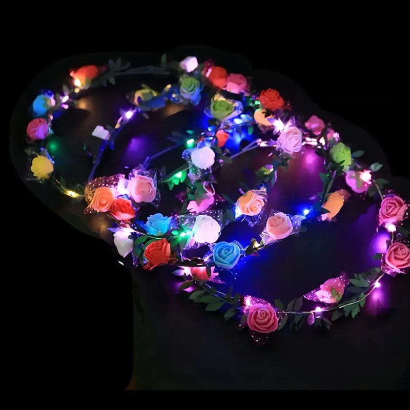 10pz Diadema Corona Flores Luz Led Fiesta Festival