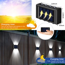 Rossesay 8 Pack Solar Wall Lights for Outside 6000K Cold Solar Fence Lights Up and Down LED Autumn Outdoor Decorative Waterproof Lamps Dusk to Dawn LED Lighting Wall Sconces for Outside Deck Garage