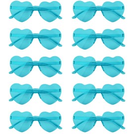 NACHLYNN 10 Pairs Heart Sunglasses Women Rimless Heart Shaped Sunglasses Color Heart Glasses for Costumes Cosplay(Lake Blue)