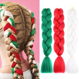 Colored Jumbo Braiding Hair Extensions for Women Girls Red Green White Braid Hair High Temperature Synthetic Fiber Hair Twist Crochet Braids Hair Pre Stretch 24 Inch