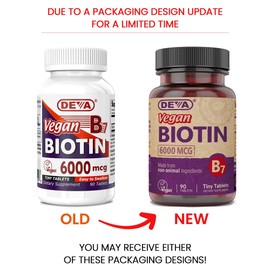 DEVA Vegan Biotin Supplement 6000 mcg – Easy-to-Swallow Vitamin B7, Tiny Tablets, 90 Count