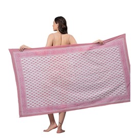 ANJANIYA 100% Cotton Swimsuit Cover-Up, Indian Hand Block Printed Sarong Wraps Bikini Cover-Up for Women (Coral Red White)