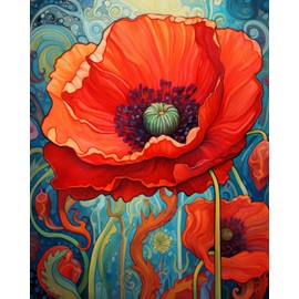 Red Poppy Paint By Bumbers for Adults Abstract Poppy DIY Paint by Numbers Acrylic Paint Canvas Graffiti Red Flowers Abstract Red Flower Scenery Painting Kits Art 16x20 Inch（without Frame）