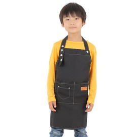 [even] Apron, Children's Apron, 35.4, 39.4, 43.3, 43.3, 51.2, 51.2 inches (90, 100, 110, 120, 130 cm), Kids, Easy to put on and take off, Kindergarten, Elementary School, Unisex, Cute, Simple, Black