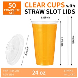 JACNOVA 50 Sets - 24 oz Clear Plastic Cups with Lids and Straws, Sturdy & Food Safe Iced Coffee Cups with lids, To Go Disposable Plastic Smoothie Cups for Cold Drinks