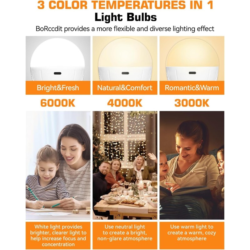 CordlessGlow 15W Rechargeable Light Bulbs with Remote, 3 Color Temperatures