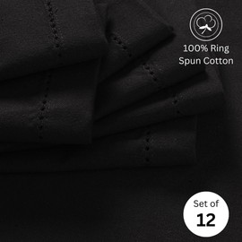 DineNest Hemstitch Cloth Dinner Napkins 100% Cotton Set of 12 - for Dining Special Occasions Weddings Parties Holidays Easter - Soft Durable Reusable - 18x18 Inch Table Cloth Napkins Black