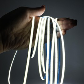 Tesfish LED Strip Light 12 V, 5 mm Wide Ultra Slim LED Strip COB White 6000 K 5 Metres 400 LEDs/M Total 2000 LEDs Neon Light Flexible LED Light Strip for Party, Counter, Shelf, Home