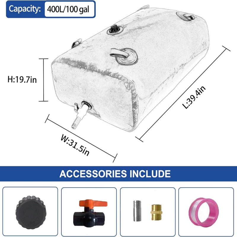 GHOSOONE 400 L/100 Gal Water Bladder Tank, Foldable Portable Water