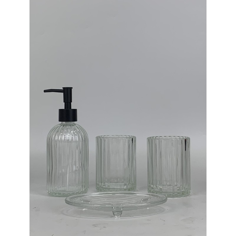 Topsky Glass Bathroom Accessories Set of 4,Clear Vertical Stripe Design