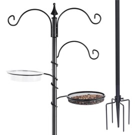 BACKYARD EXPRESSIONS PATIO · HOME · GARDEN Bird Feeding Station Kit - 77"" Bird Feeder Pole with 5 Prong Base, Wild Bird Feeder Stand for Outdoors Hanging Bird Feeders - Black, 914882