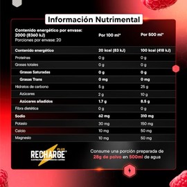 Better Recharge Plus Electrolitos 25g Carbohidratos 50mg Cafeína Polvo Porciones Sabor Frambuesa 560
