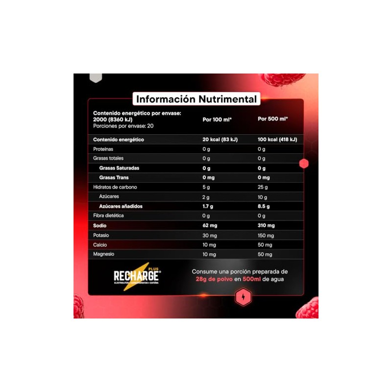 Better Recharge Plus Electrolitos 25g Carbohidratos 50mg Cafeína Polvo Porciones