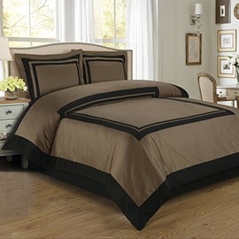 Black and Taupe Hotel 4pc Full/Queen Comforter Set 100% Cotton 300 Thread Count by Royal Hotel