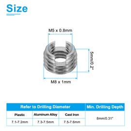 PATIKIL Self-Tapping Threaded Inserts, 40 Pcs M5 x M8 x 5mm 303 Stainless Steel Thread Adapter Reducer Slotted Screw Repair Inserts Nuts Sleeve
