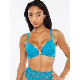 Savage X Fenty, Women's, Romantic Corded Lace Front-Closure Push Up Bra, Laidback Blue, 34C