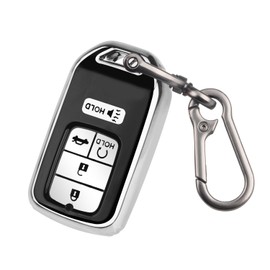 QBUC for Honda 5 Button Key Fob Cover, Soft TPU Full Protection for Honda 2015-2021 Accord Civic CRV Pilot Ridgeline Odyssey Passport Smart Remote Key Case with Keychain Car Accessories (Silvery)