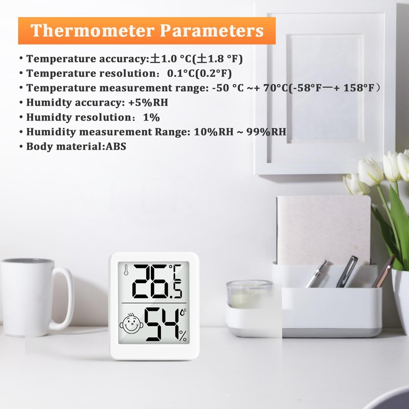 PAIRIER Humidity Meter Indoor Thermometer 4 Pieces Digital Mini LCD