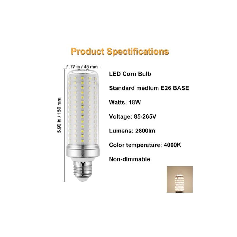 RAYHOO 18W LED Light Bulbs Incandescent 120-180 Watts Equivalent, E26/E27
