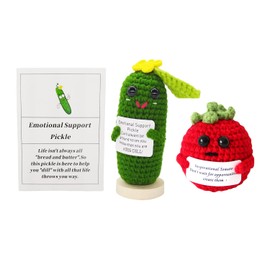 qyqkfly Mini Cute Funny Positive Life Potato Tomato Eggplant Onion Cute Animals Creative Knitted Holding Card Crochet Birthday Christmas Girls Gifts Party Decor