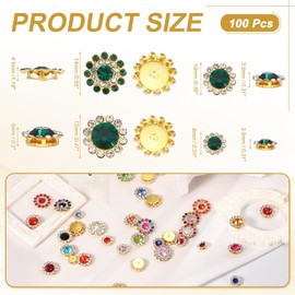 YELARXI 100Pcs 8/10/12/14mm Sew on Flower Rhinestones Crystal Glass Gems, Flatback Claw with Metal Base Crystals for Sewing Clothes Shoes Jewelry Belt Accessories, Dark Green