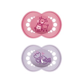 MAM Original Latex Dummy, Set of 2, Dummies Made from Sustainable, Organic Renewable Materials, Baby Dummy with Symmetrical & Orthodontic Teat, 6–16 Months, Deer/Bird.