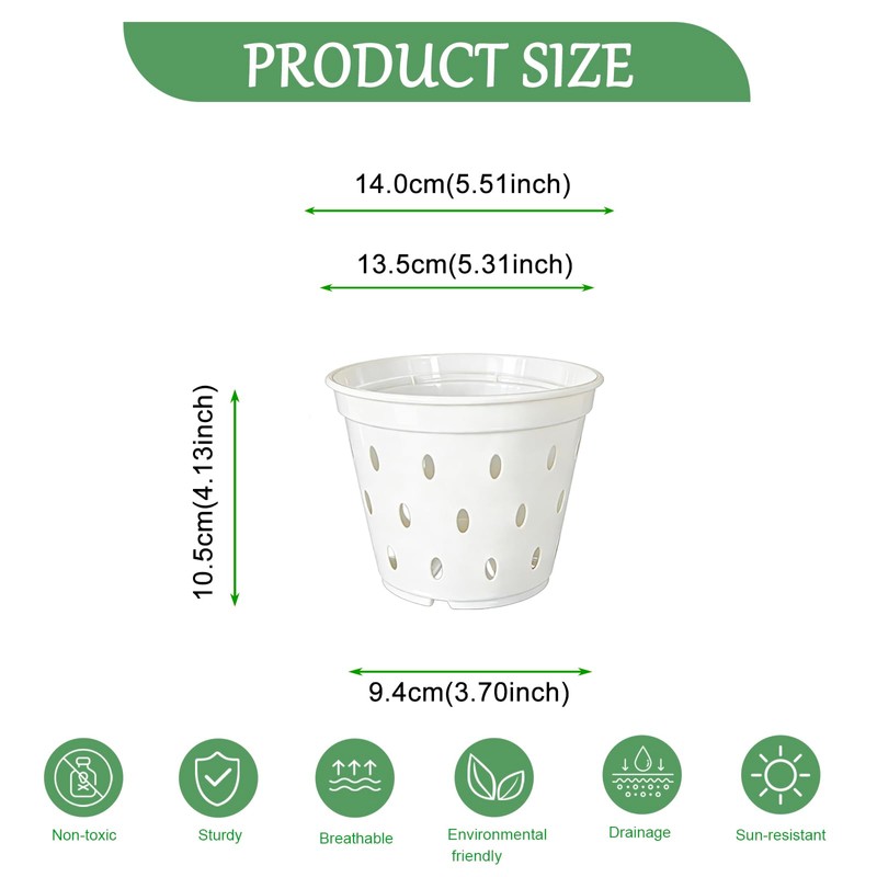 Gyfofix 5 Pack 5.5 Inch Orchid Pots, White Plastic Planters