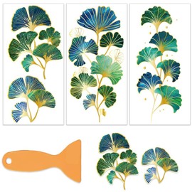 OLYCRAFT 3 Stück/Set Ginkgoblätter Transferfolien Zum Aufreiben Für Möbel Und Bastelarbeiten 15x30cm Blaugrüne Blatt Möbelaufkleber Transferaufkleber Zum Aufreiben Mit 1 Teiligem Schaber