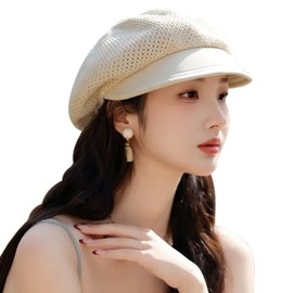 CZYGL Womens Mesh Newsboy Cap Summer Beret Cap Cabbie Gatsby Hat Lightweight Visor Cap (US, Alpha, One Size, Beige)