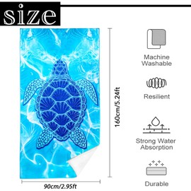 Large Quick Dry Microfibre Beach Bath Towel for Adult,Blue Turtle Sand Free Beach Towel with Bag,Lightweight Gym Yoga Sports Towel,Compact Travel Summer Beach Towel for Women Men