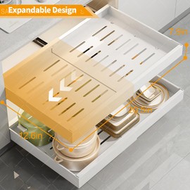 Pull Out Cabinet Organizer Expandable Width (12.6'' to 20.5'') 16.5'' Deep Slide Out Drawers Pull Out Drawers Fixed with Adhesive Nano Film or Nail for Kitchen Bathroom Organization（1 Pack White）