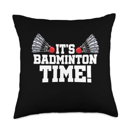 It's Badminton Time Graphic Badminton Player Shuttlecock Throw Pillow
