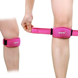 IPOW Paquete de 2 almohadillas gruesas y correa ancha para la rodilla para la rótula, soporte para el tendón rotuliano, banda ajustable para baloncesto, correr, saltar de rodilla, voleibol, tendinitis, artritis