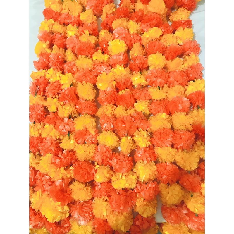 Gavya International Dark Orange & Orange Artificial Marigold Flowers 5
