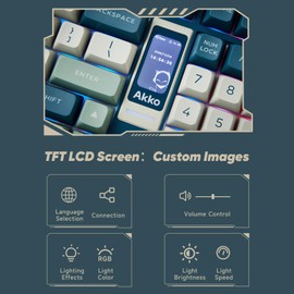 Akko 5098B Wireless Gaming Keyboard with Screen, Ink Green Mechanical Keyboard with Scroll Wheel, Hot-Swappable Gaming Keyboard with Numberpad, RGB Gasket Keyboard, Kailh Ice Cream Pink Switch