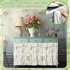 VitalCozy Cabinet Curtains 28" x 35" Sink Skirt for Bathroom Diamond Stitch Self Adhesive Waterproof Fabric Kitchen Floral Cabinet Curtains for Home Farmhouse Rustic Drape
