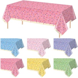 Hallswl 6 Pack Ice Cream Party Decorations Tablecloths,Disposable Plastic Rectangle Table Covers for Baby Shower Sweet One Birthday Donut Themed Party Supplies, 6 Color,54 X 108 Inch
