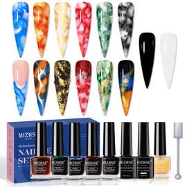 MIZHSE Glitter Marble Nail Polish Set, 8 Colors Marble Ink for Nails Blooming Marble Gel Nail Polish Watercolor Nail Ink Nail Polish for Nail Design Home DIY