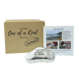 Our love carved in stone Rock – Gift for Anniversary, Valentines Day, Birthday, Christmas For Him or For Her (rockcarve)