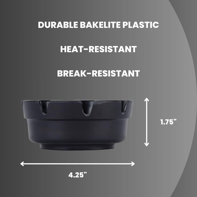 Global Basics 4 ¼” Black Bakelite Plastic Notched Ashtray With