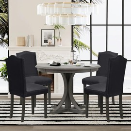 Sufdari Dining Room Chair Covers Set of 4, Dark Gray Chair Covers for Dining Chairs, Non-Slip Spandex Kitchen Parsons Chair Covers, Stretch Dining Chair Slipcovers for Dining Room, Hotel (Extra Large)