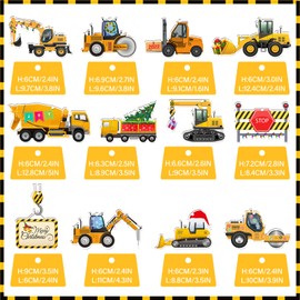 12 Pcs Christmas Construction Truck Vintage Excavator Christmas Ornament Excavator Decorations Wooden Christmas Ornaments Decorative Hanging Ornaments for Christmas Tree