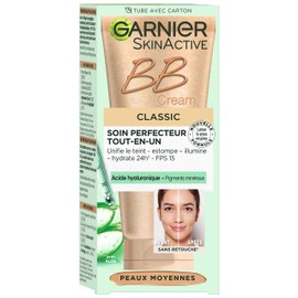 Garnier SkinActive BB Cream - All-in-1 Day Cream with Hyaluronic Acid and Aloe Vera, Conceals Skin Irregularities, SPF 15, Classic, Medium, 50 ml