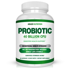 Probiotic 40 Billion CFU - Shelf Stable with Prebiotics and Acidophilus - Guaranteed Potency Until Expiration  Time Delay Release Probiotics - Arazo  