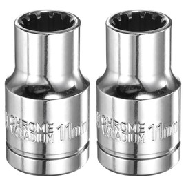HARFINGTON 2pcs 12 Point Socket 1/2" Drive by 11mm Metric Shallow Socket Chrome Vanadium Steel 12-Point Standard Sockets Mechanic Hand Tool for Car Repair Mechanical Maintenance Home Use