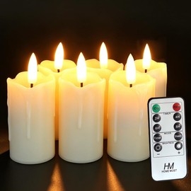 HOME MOST 6-Pack Ivory Votive Candles with 10-Key Remote & Timer - Realistic LED Wick & Drips Flickering Candle Lights - Battery Operated Indoor Decorative Lights - Festival Party Home Decor