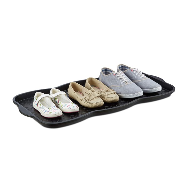 Relaxdays Schuhabtropfschale groß, Kunststoff Schuhablage f. 6 Schuhe, Profil Schmutzfang HBT: 3 x 75 x 38 cm, schwarz, 1 Stück